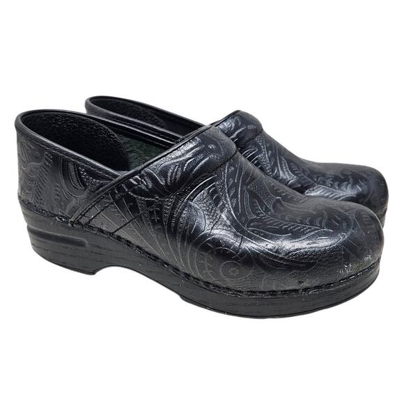 Dankso 38 Black Leather Embossed Clog Comfort Professional Casual Boho Gorpcore - Picture 1 of 7